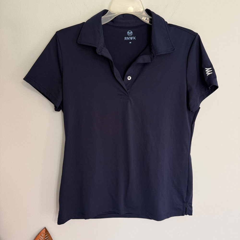 RNWK Womens Navy Blue Short Sleeve Golf Polo Shirt Size M Performance Stretch